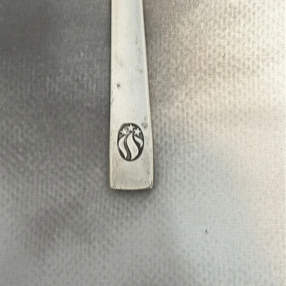 Sambonet Italy silver table spoon. Stars and banners pattern. Modern